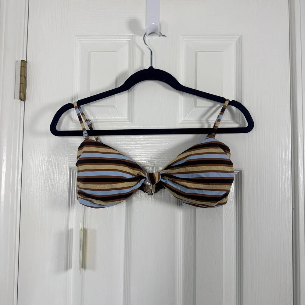 Ramy Brook Margaux Strapless Bikini Top Brown Stripe‎ LARGE